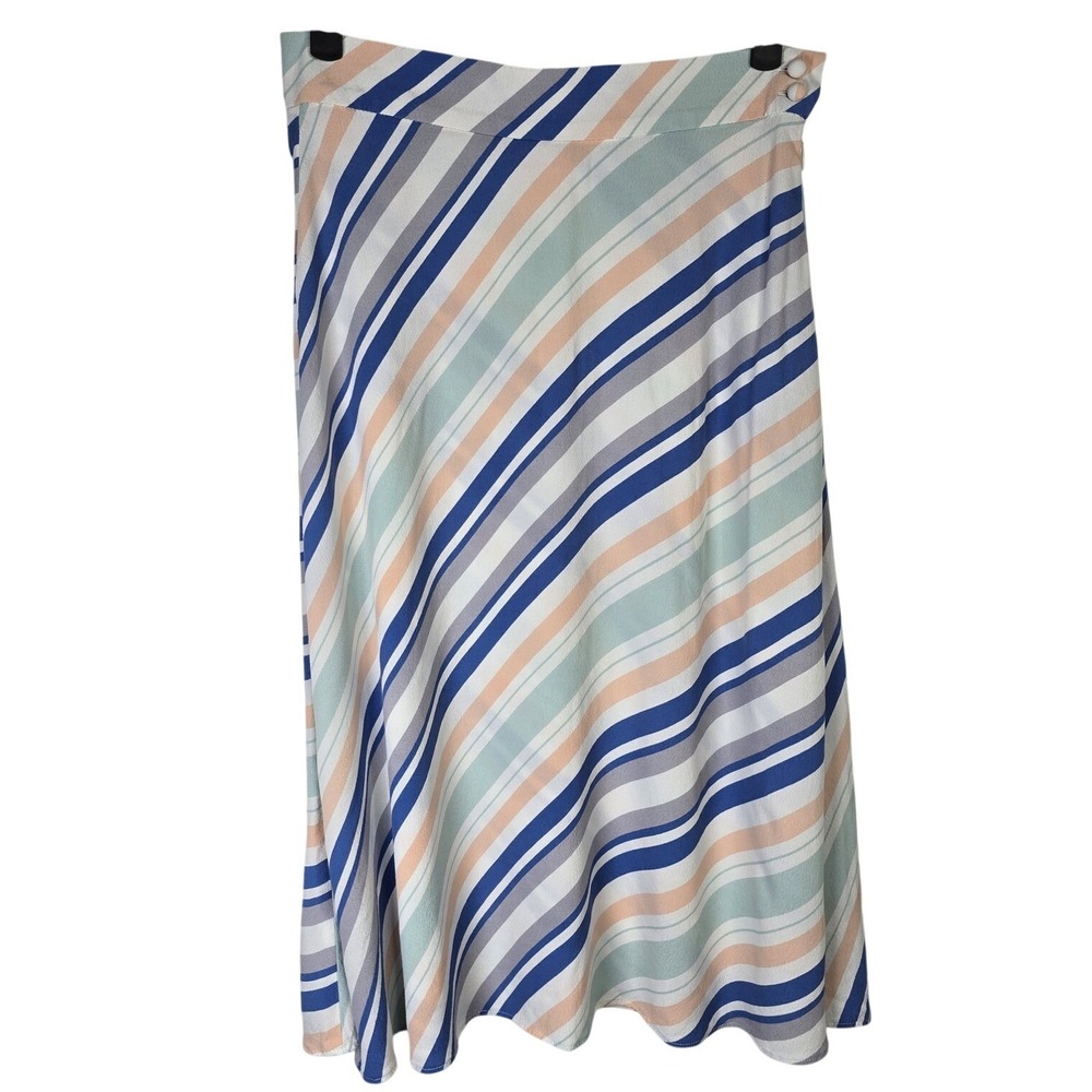 LOFT Striped Midi Wrap Skirt Womens Size 0 Blue Peach‎ Mint Gray White